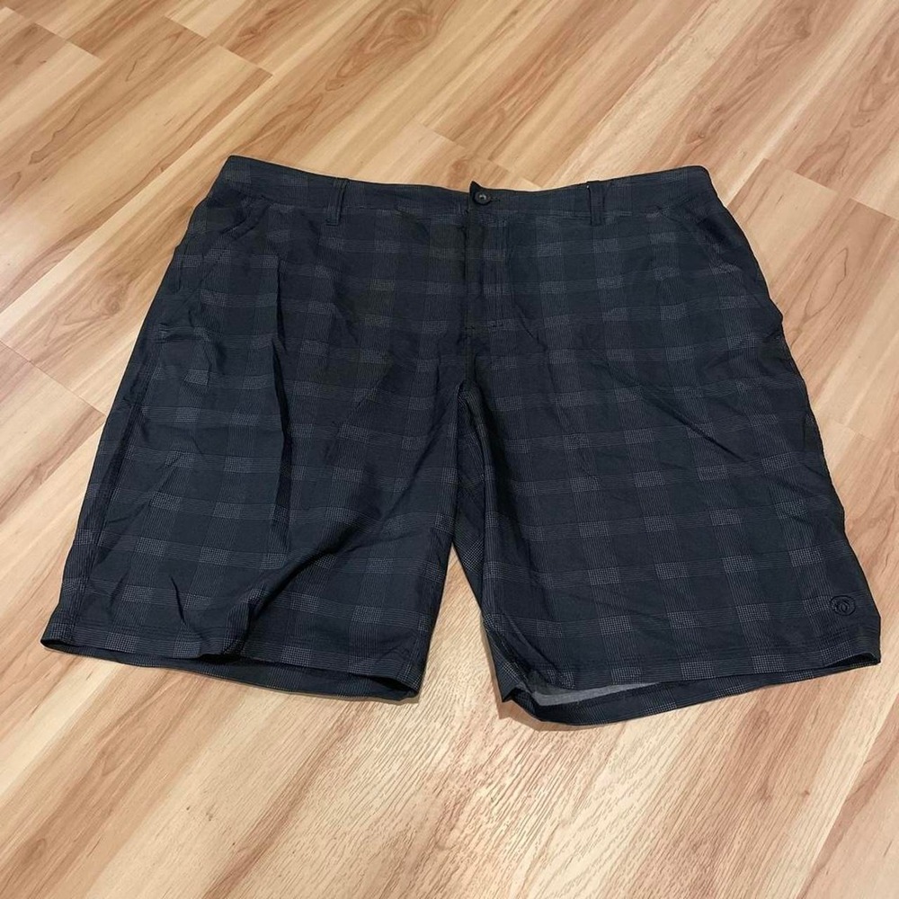 Hang Ten Mens Shorts Hybrid Walk Plaid Stretch Boardshorts 42 Black Gray